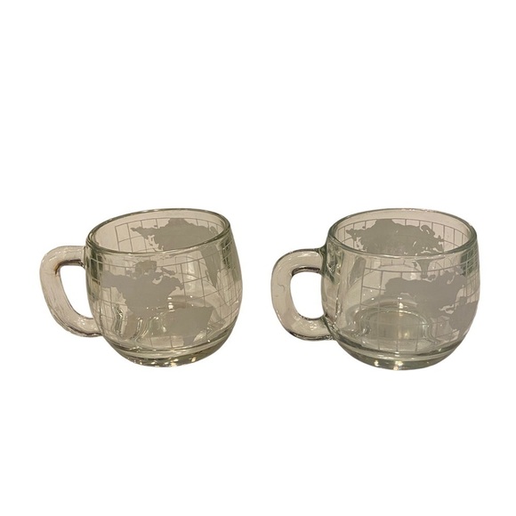 Set of 2 Vintage Nestle Nescafe World Map Globe Etched Glasses Mug Coffee Cups - Picture 6 of 16